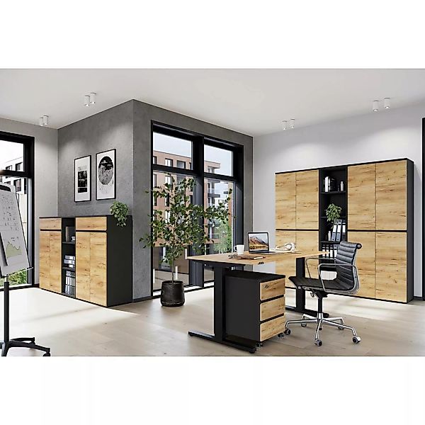 Büromöbel Komplett Set mit höhenverstellbarem Schreibtisch 180 cm LUGANO-01 günstig online kaufen