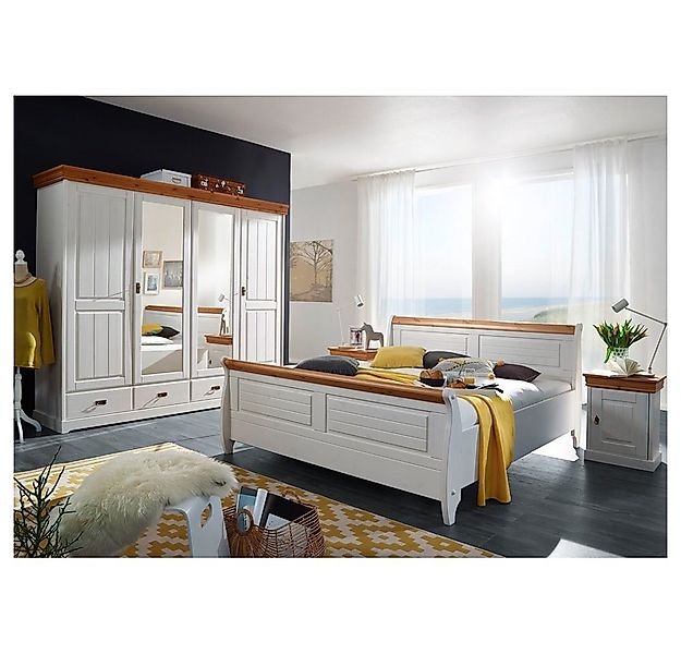 Lomadox Schlafzimmer-Set SAVONA-69, (Spar-Set, 4-tlg), Kiefer massiv weiß m günstig online kaufen