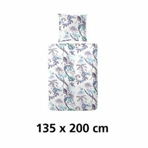 Mako-Satin-Bettwäsche 'Flowers' blau 135x200 günstig online kaufen