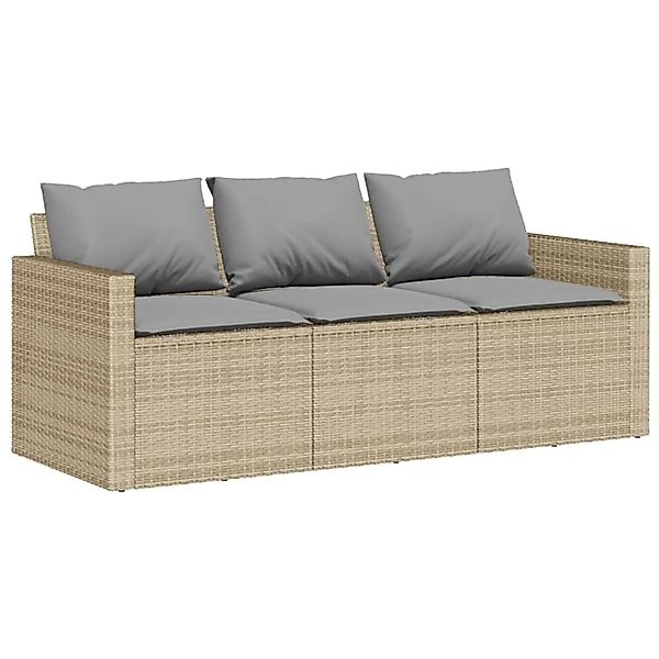 vidaXL Gartensofa mit Kissen 3-Sitzer Beige Poly Rattan 366345 günstig online kaufen