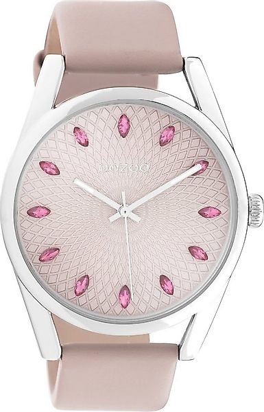 OOZOO Quarzuhr Damenuhr C10816 Cubic Zirkonia Lederband Rosa 42 mm günstig online kaufen
