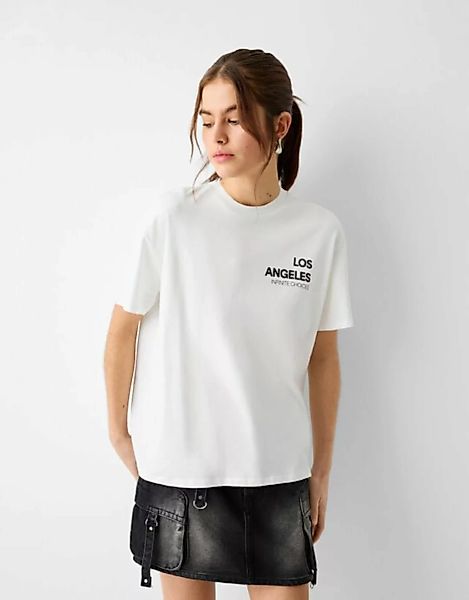 Bershka T-Shirt Mit Print Damen S Steinfarbe günstig online kaufen