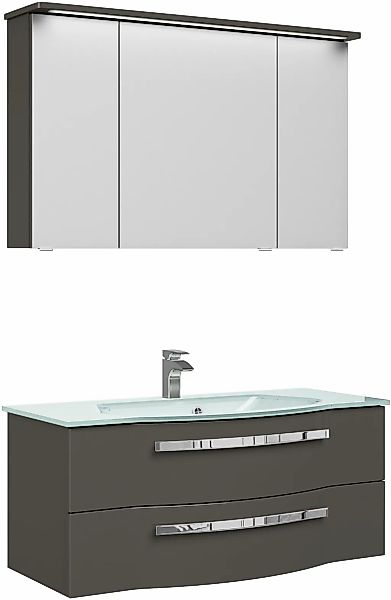 Saphir Badmöbel-Set "Serie 4005, vormontiert, Glaswaschbecken, Spiegelschra günstig online kaufen