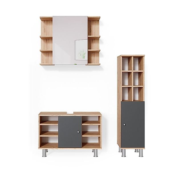 Vicco Badmöbel-Set Fynn, Goldkraft Eiche/Anthrazit, 3 günstig online kaufen