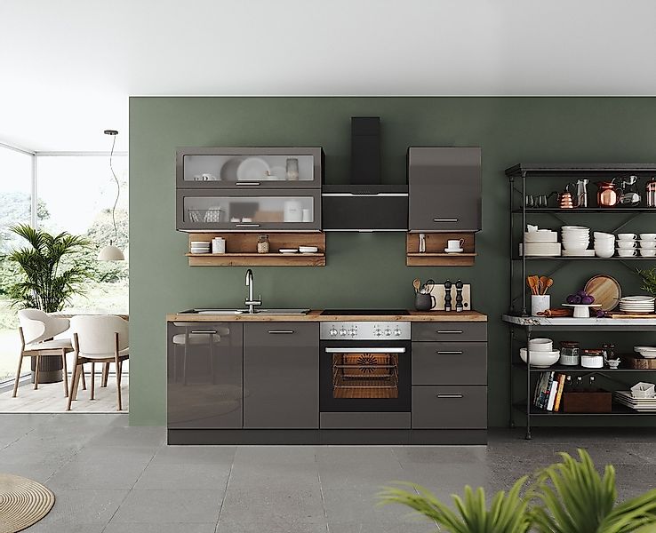 KOCHSTATION Küchenzeile "KS-Milan", 210 cm breit, robuste Metallauszüge, vi günstig online kaufen