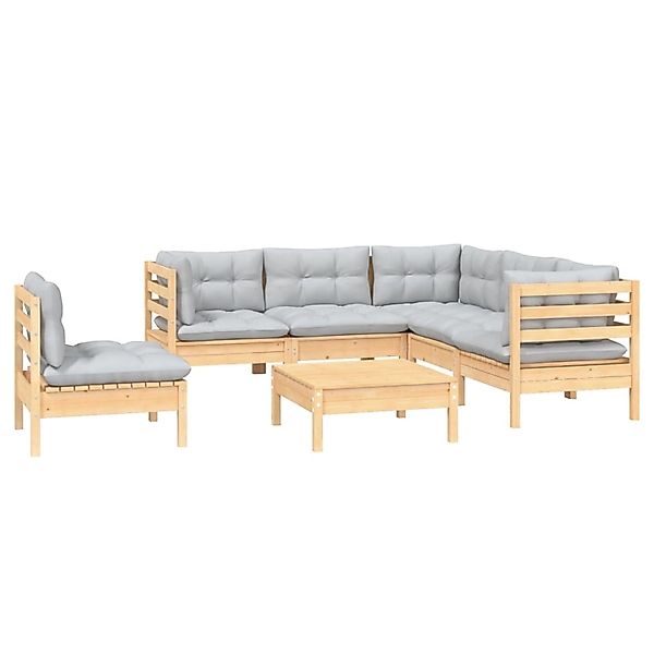 vidaXL 6-tlg Garten-Lounge-Set mit Grauen Kissen Kiefernholz Modell 8 günstig online kaufen