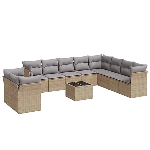 vidaXL 11-Tlg Garten-Sofagarnitur mit Kissen Beige Poly Rattan 3249708 günstig online kaufen