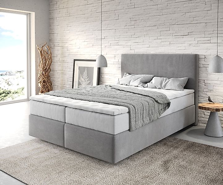 Boxspringbett Dream-Well 140x200 cm Mikrofaser Grau mit TFK Matratze und Vi günstig online kaufen