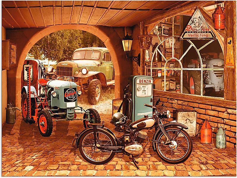 Artland Wandbild "Werkstatt mit Traktor und Motorrad", Traktoren, (1 St.), günstig online kaufen