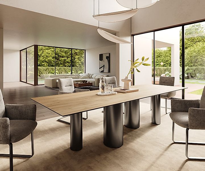 Esstisch Edge 300x100 Keramik Laminam® Sabbia Eichefarbig Pilier Edelstahl günstig online kaufen