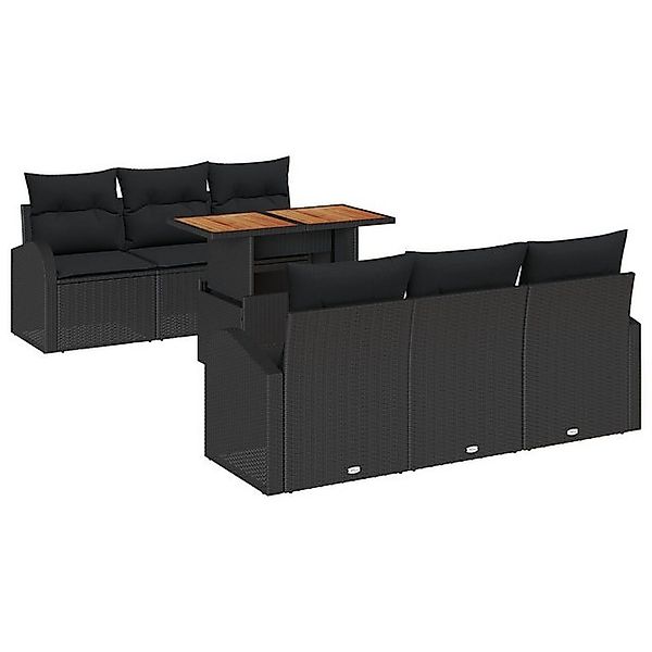 vidaXL Loungesofa 7-teiliges Garten Esszimmer Set mit Kissen in Schwarz Pol günstig online kaufen