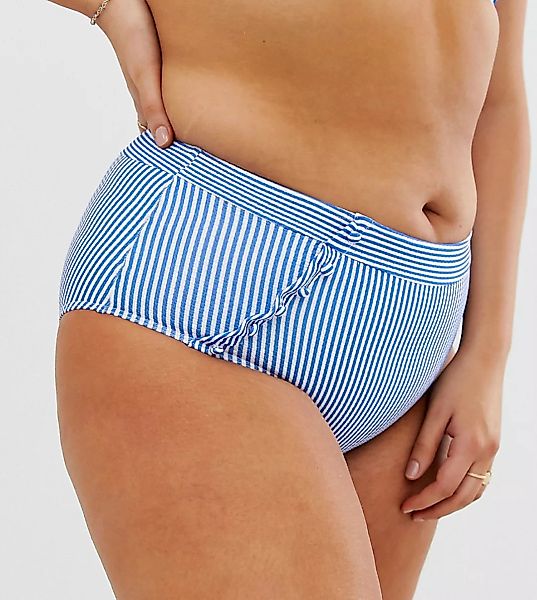 ModCloth – Sissone – Strukturierte Bikinihose in Zartblau mit hoher Taille günstig online kaufen