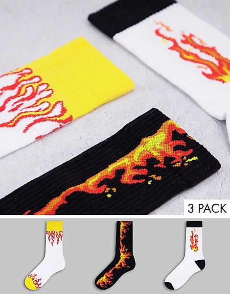 ASOS DESIGN – 3er-Pack Sportsocken mit Flammendesign-Mehrfarbig günstig online kaufen