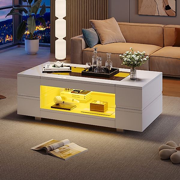 STILVORA Couchtisch weiß Hochglanz-LED-wohnzimmertisch mit App-Steuerung (W günstig online kaufen