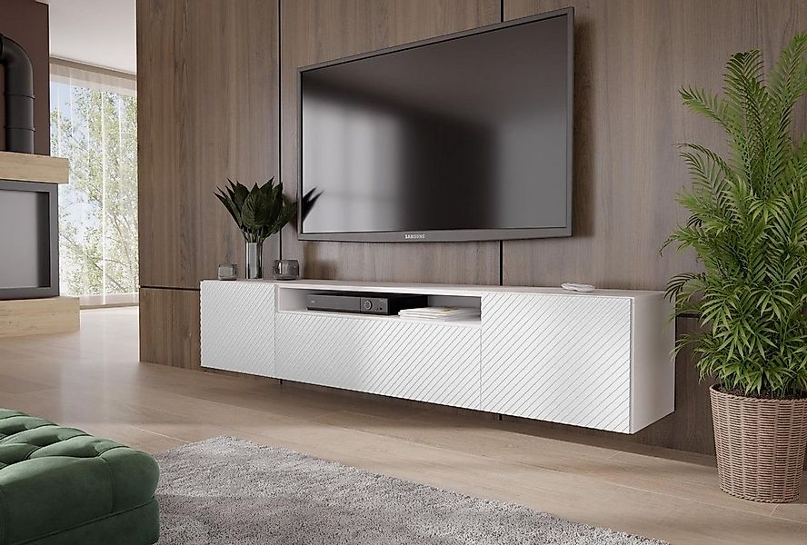 Beautysofa TV-Schrank Kler (gefräste Tür, Weiß / Schwarz, Wandmontage) Brei günstig online kaufen