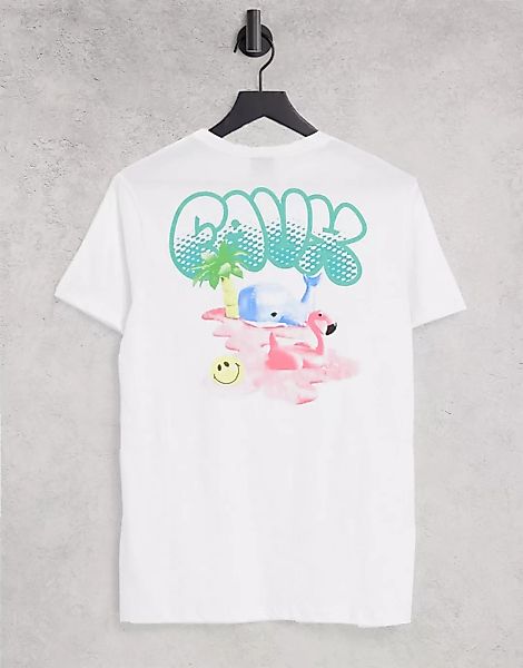 Friend or Faux – Blown Up – Bedrucktes T-Shirt in Weiß-Rosa günstig online kaufen