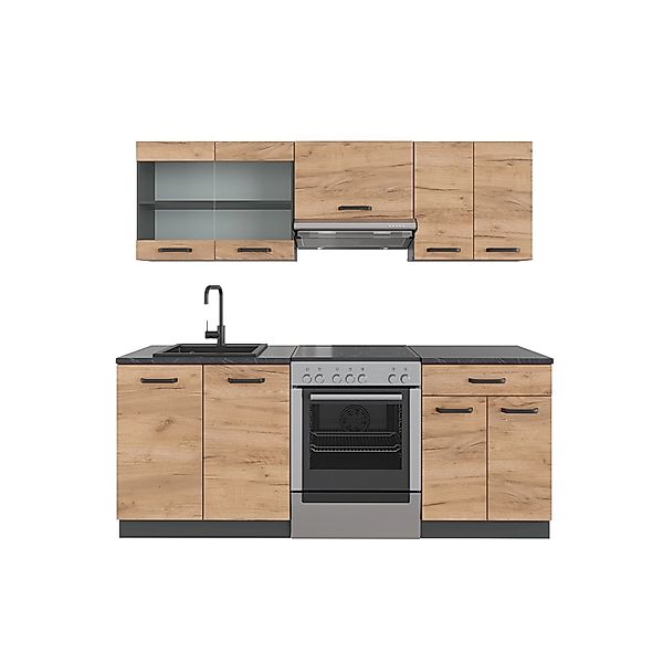 Vicco R-Line Küchenzeile Goldkraft Eiche/Anthrazit 200 cm ohne Arbeitsplatt günstig online kaufen