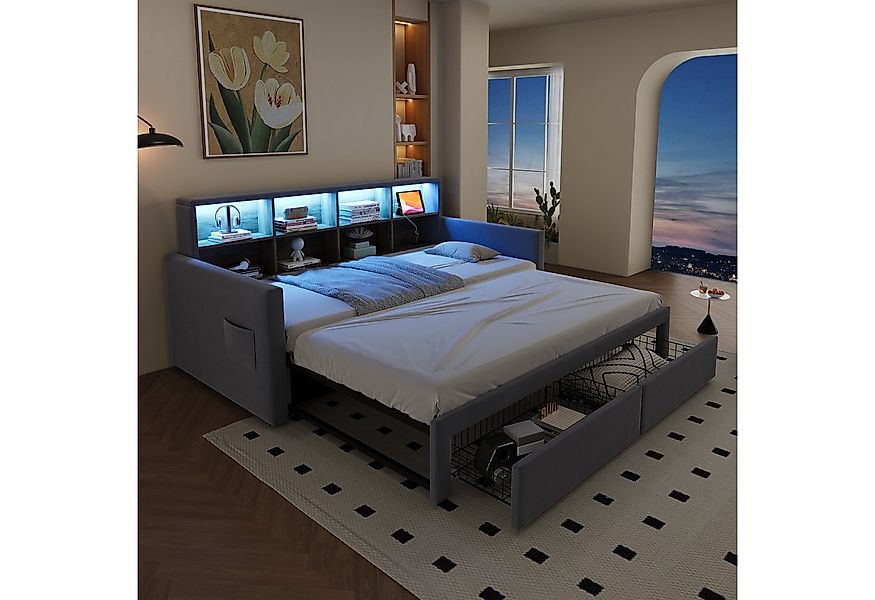 OKWISH Schlafsofa Polsterbett Funktionsbett, mit LED-Kopfteil, Steckdosen & günstig online kaufen