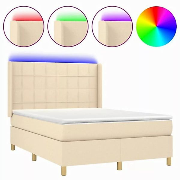 vidaXL Boxspringbett Boxspringbett mit Matratze LED Creme 140x200 cm Stoff günstig online kaufen