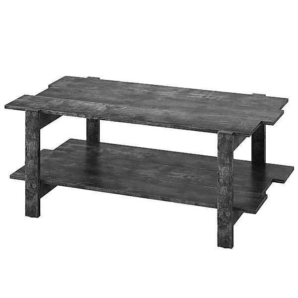 Costway 2-Stufiger Couchtisch Kaffeetisch Lattenholz mit Ablage Braun günstig online kaufen