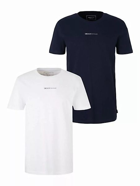 TOM TAILOR T-Shirt Basic Logo Print T-Shirt Rundhals 2x Stück Set Kurzarm ( günstig online kaufen