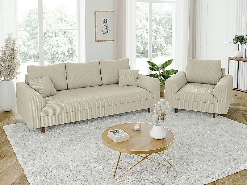 S-Style Möbel Polstergarnitur 3+1 Zara mit Braun Holzfüßen im skandinavisch günstig online kaufen