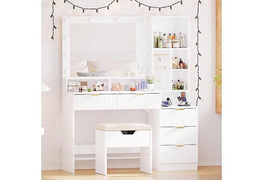 HOMALL Schminktisch Vertikale Streifen mit 5 Schubladen und 7 offenen Fäche günstig online kaufen