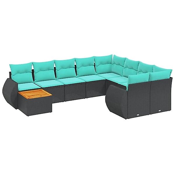 vidaXL 10-Tlg Gartensofa-Set mit Kissen Schwarz Polyrattan 3225168 günstig online kaufen