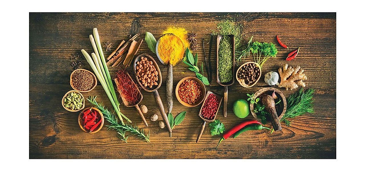 Levandeo® Leinwandbild, XXL Wandbild 115x55cm Leinwand Bild Kräuter Gewürze günstig online kaufen