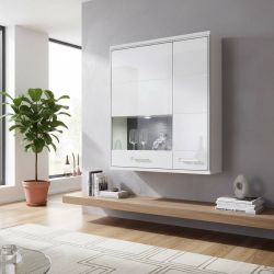 Wandvitrine in Weiß Hochglanz LED Beleuchtung günstig online kaufen