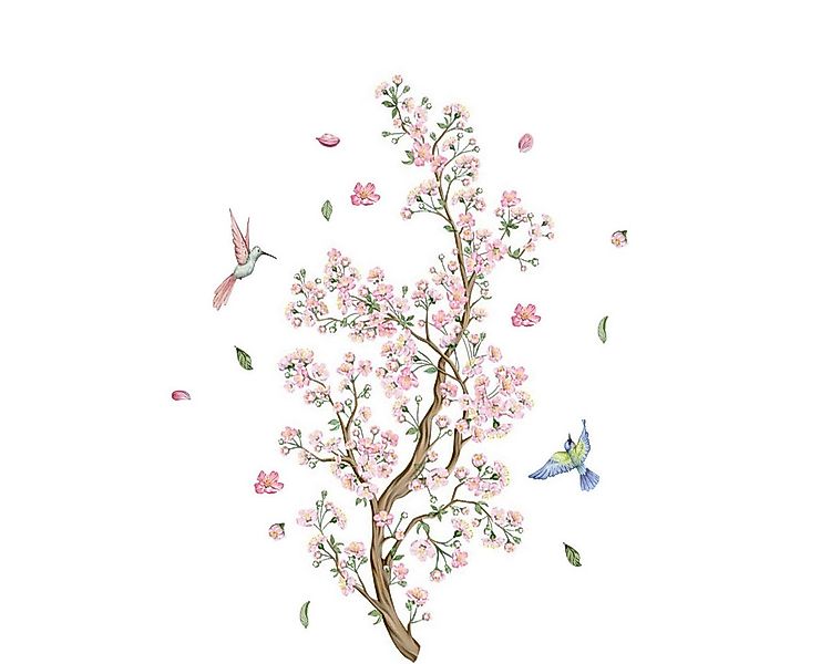 Coonoor Wandtattoo Pink Floral Wandtattoo, Pfirsichbaum Vögel Wandaufkleber günstig online kaufen