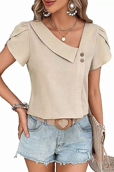 ENIX Blusentop Damen Schräger Kragen T-Shirt V-Ausschnitt V-Shirt freizeit günstig online kaufen