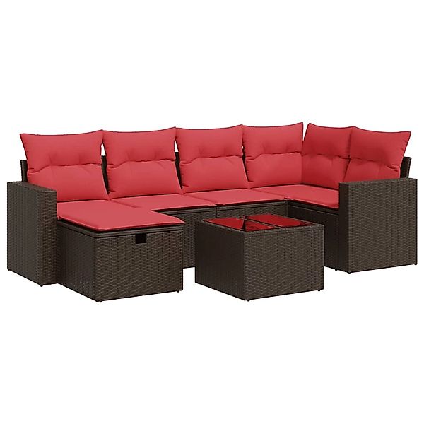 vidaXL 7-Tlg Garten-Sofagarnitur mit Kissen Braun Poly Rattan 3325400 günstig online kaufen