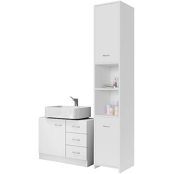 Casaria Badmöbel-Set, 2 teilig Weiß Wascheckenunterschrank Schubladen Badez günstig online kaufen