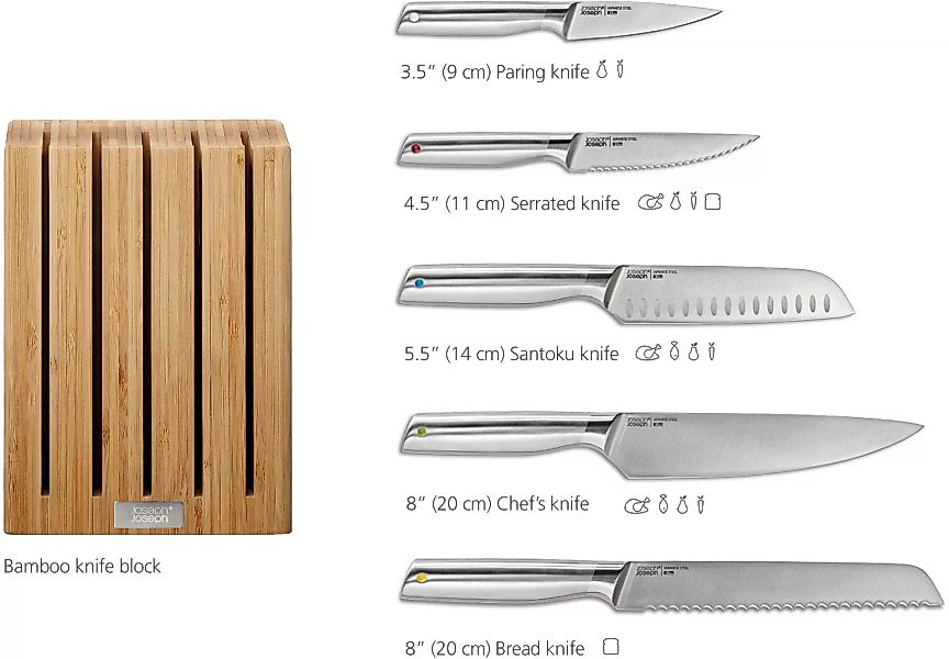 Joseph Joseph Messer-Set »Elevate Steel Knives Bamboo«, (6 tlg.), rutschfes günstig online kaufen