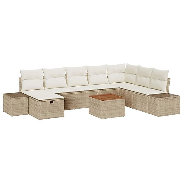 vidaXL Garten-Sofa-Set mit Kissen mit Speicher 9-Tlg Beige Poly Rattan 3360 günstig online kaufen