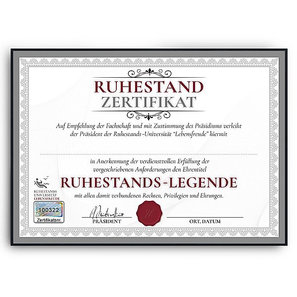 Tigerlino Poster Ruhestand Zertifikat Rente Abschiedsgeschenk günstig online kaufen