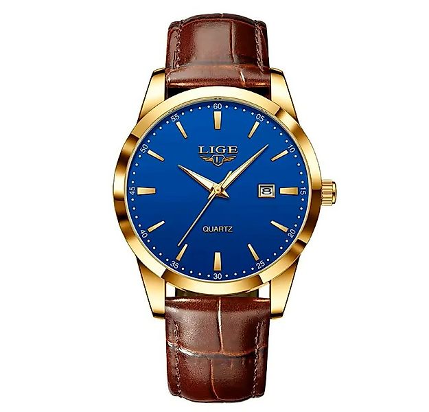 Tidy Quarzuhr LIGE 89143 Herrenuhr mit blauem Zifferblatt und braunem Armba günstig online kaufen