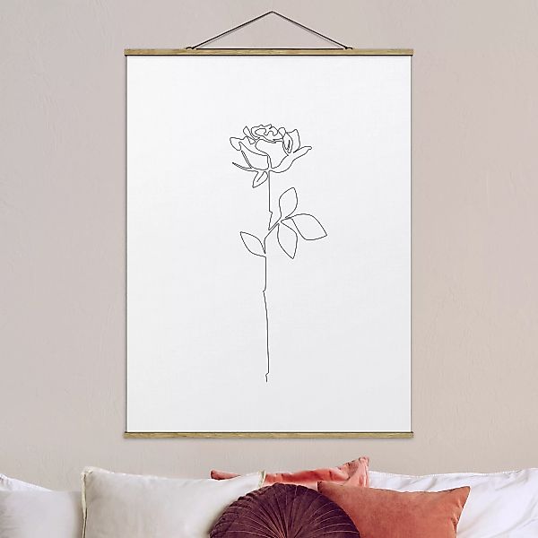 Stoffbild mit Posterleisten Line Art Blumen - Rose günstig online kaufen