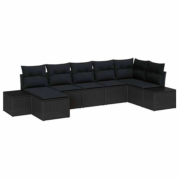 vidaXL Garten-Sofa-Set mit Kissen 7-Tlg Schwarz Poly Rattan 3347153 günstig online kaufen
