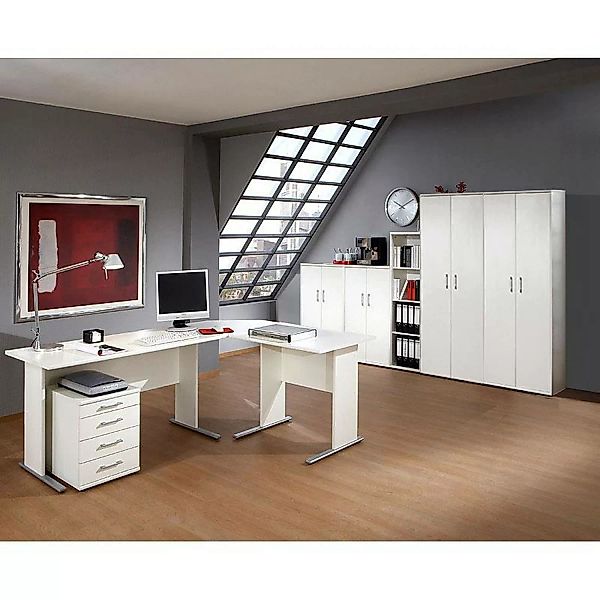 Büromöbel Set STETTIN-16 in weiß, Eckschreibtisch mit Container, 4 Aktensch günstig online kaufen