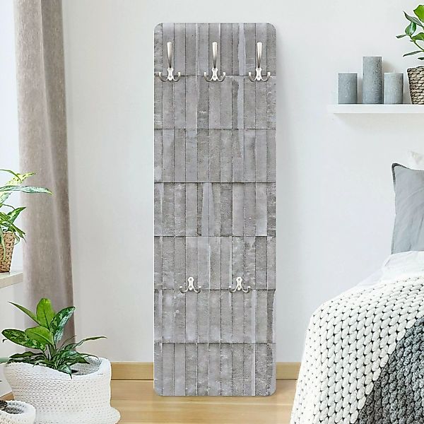 Wandgarderobe Holzpaneel Beton Ziegeltapete günstig online kaufen