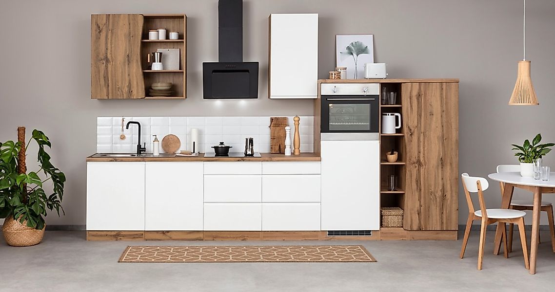 KOCHSTATION Küchenzeile »KS-Bruneck«, 380 cm breit, Ceran-oder Induktionsko günstig online kaufen