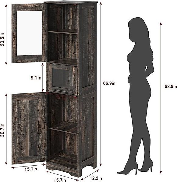 GarveeMore Hochschrank 170cm Badezimmerschrank - Badschrank Hochschrank mit günstig online kaufen