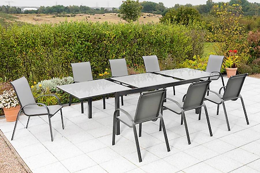 MERXX Garten-Essgruppe »Amalfi« Set, 9 Stk. tlg. 8 Stapelsessel, Ausziehtis günstig online kaufen