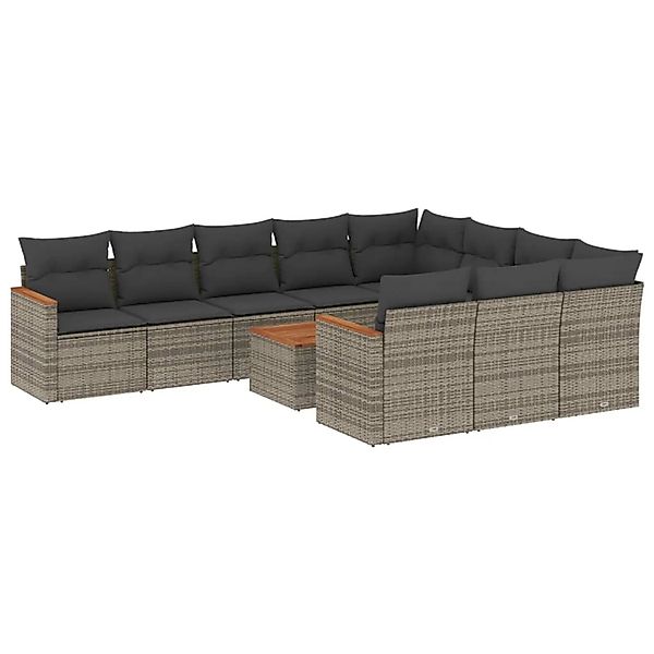 vidaXL 11-tlg Garten-Sofagarnitur mit Kissen Grau Poly Rattan Modell 66 günstig online kaufen