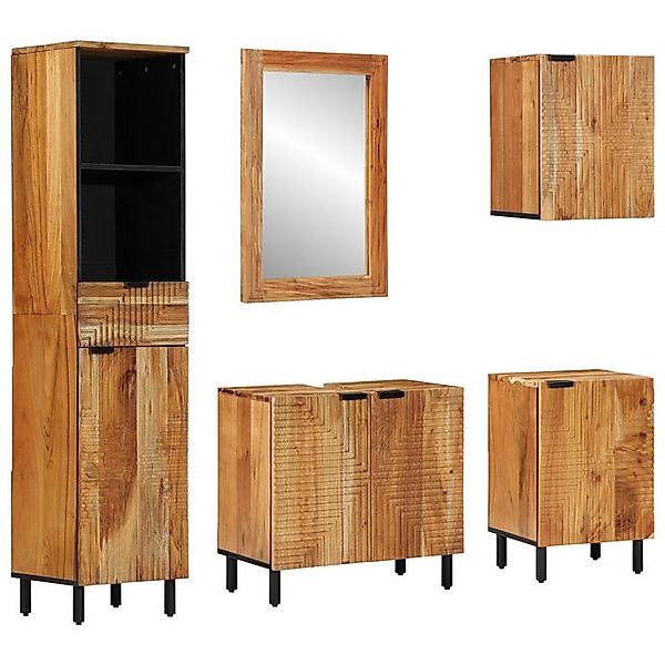 vidaXL Badezimmerspiegelschrank 5-teiliges Badmöbelset braun massiv (5-St) günstig online kaufen