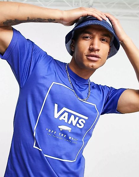 Vans Classic – Print Box – T-Shirt mit Rückenprint in Blau-Weiß günstig online kaufen