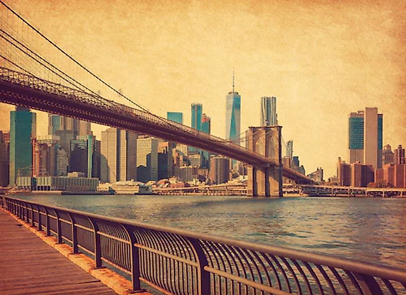 Papermoon Fototapete »NEW YORK-RETRO BROOKLYN BRIDGE MANHATTAN SKYLINE STAD günstig online kaufen