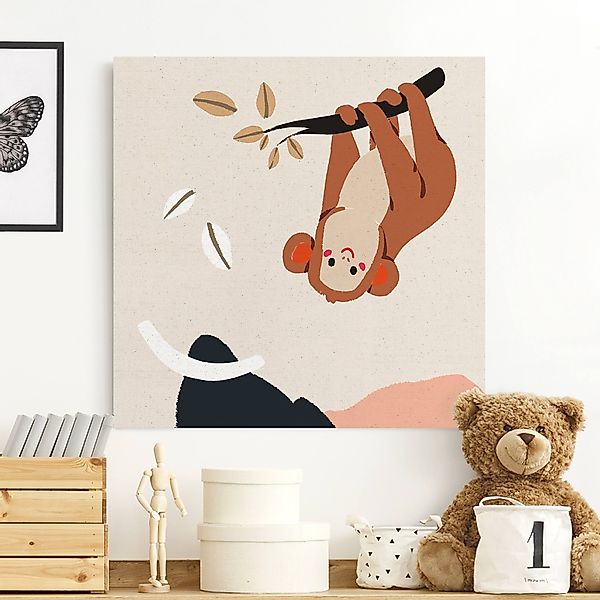 Leinwandbild auf Canvas Natural Süße Tierillustration - Affe günstig online kaufen